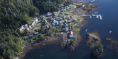 An aerial photograph of Kyuquot on a sunny day.