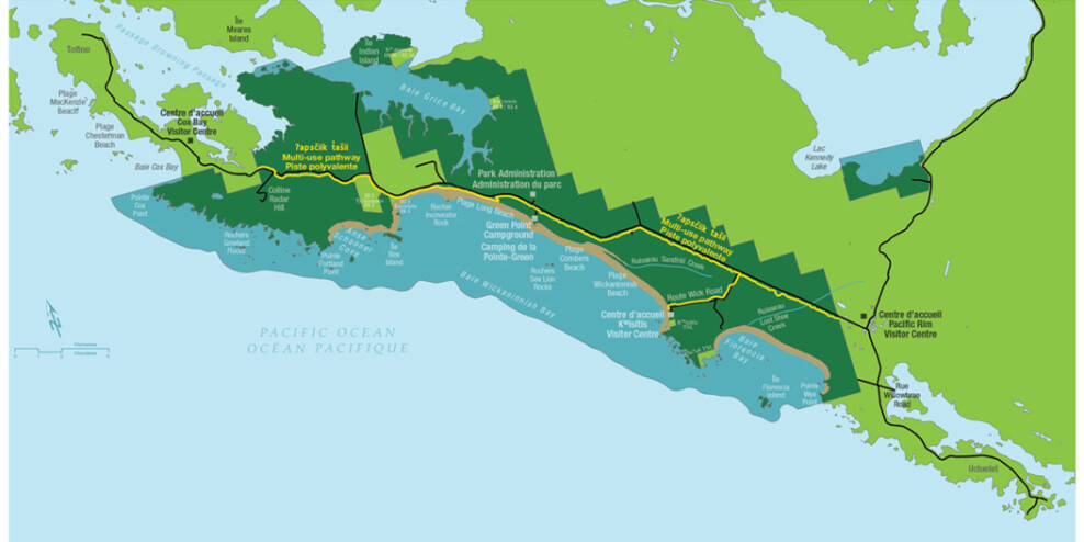 A map of the new ʔapsčiik t̓ašii (upscheek tashi) pathway.)